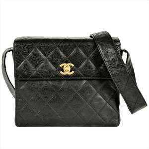 CHANEL Black Caviar Leather Shoulder Bag